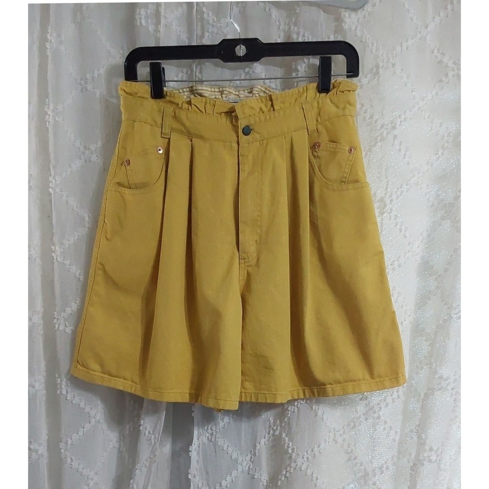 Vintage Palmettos High Waisted Paperbag Shorts Mustard Yellow Cotton Denim‎ 13